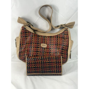 Vintage Avorio Leather Woven Hobo Bag Purse with matching wallet